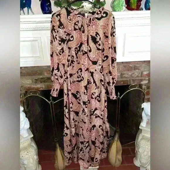 Who What Wear Paisley Maxi Dress Size Print Puff Long Sleeve Dress sz medium M - Picture 3 of 6